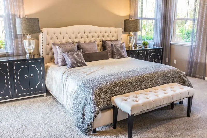 Lark Suite: super-king bed with upholstered headboard and footstool